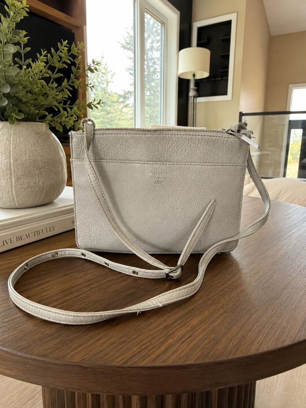 Matt & Nat Light grey "stone" crossbody bag pebbled texture